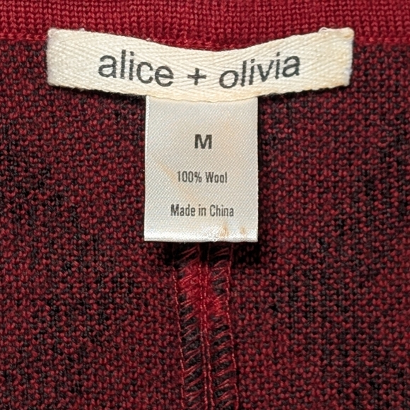 Alice + Olivia Geometric Wool Sweater Dress | Red Black | Belted Waist | Size M - Picture 4 of 9